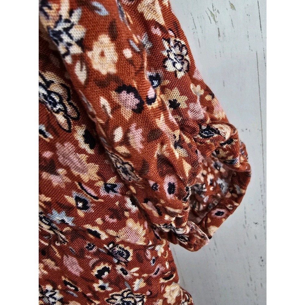 Torrid Women's Open Cardigan Sweater SZ 1/2 Front Kimono Sleeve Boho Rust Floral - Picture 3 of 6